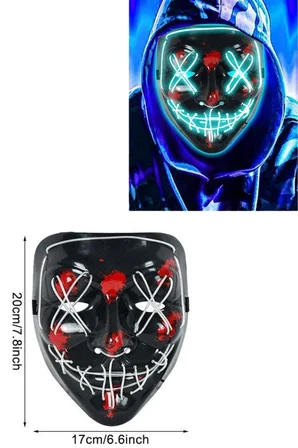 Işıklı Led Maske Parti Eğlence Maskesi Hallowen Neon Maske -