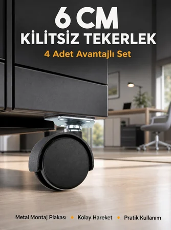 Masa ve Koltuk İçin Kilitsiz Tekerlek Seti 6 cm -