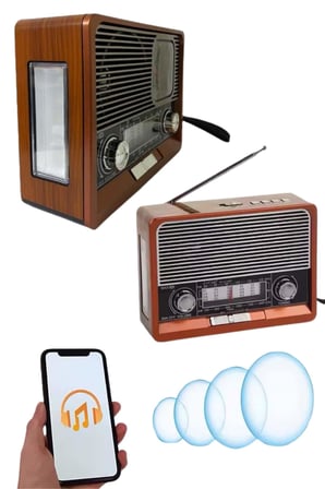 Saatli Fenerli Bluetooth Nostaljik Radyo AUX SD USB Girişli Bluetooth Hoparlör -