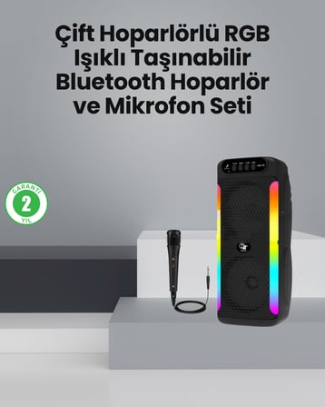 Taşınabilir Şarjlı Hoparlör USB, SD Kart, AUX Girişli -