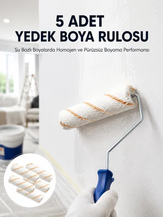 5’li Mini Rulo Boya Seti Duvar Tavan Emülsiyon Uygulama -