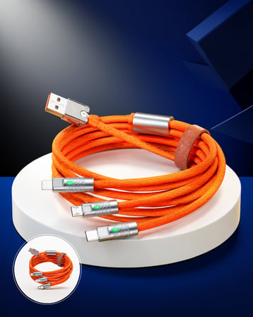120W 3 İn 1 Uyumlu Silikon Şarj Kablosu 180 Derece Dönen Başlık