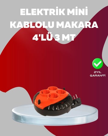 3 Metre Kablolu 4 Lü Kırmızı Priz Makara 1