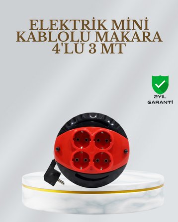 CE Belgeli 3 Metre 4’lü Kablolu Priz Makara -