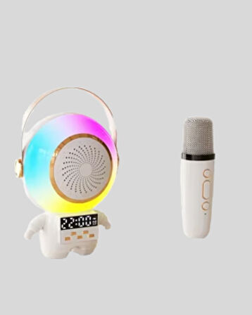 Astronot Tasarımlı Bluetooth Speaker ve Kablosuz Mikrofon Karaoke Seti