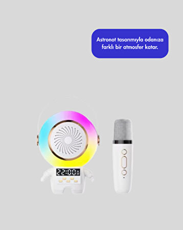 Astronot Tasarımlı Bluetooth Speaker ve Kablosuz Mikrofon Karaoke Seti