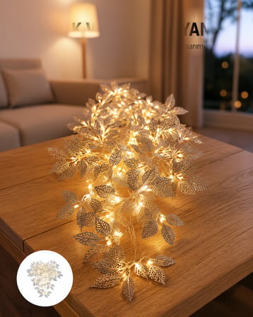 Gümüş Yaprak Tasarımı LED Işık Pilli