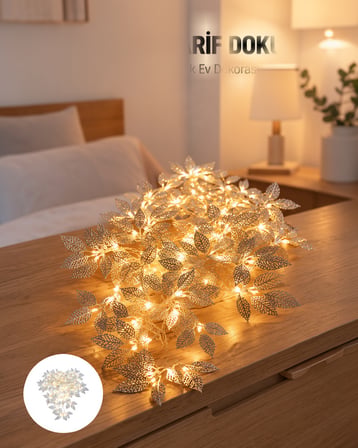 Yaprak Şekilli Gümüş LED Işık Pilli