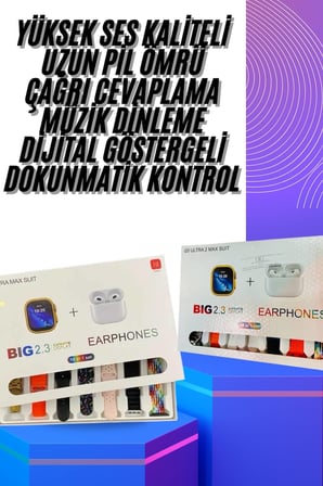 Akıllı Saat ve Air Pro Kulaklık 7 Kordonlu Çok Fonksiyonlu İkili Set -