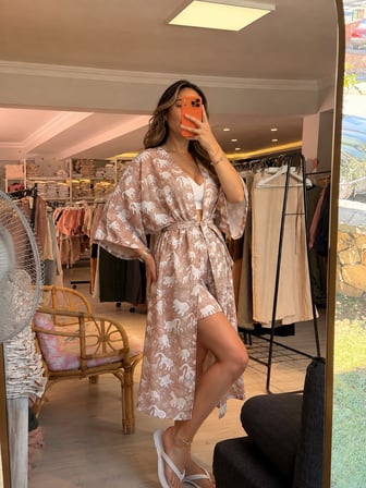 Udenya Safari Müslin Kimono & Şort Takım I %100 Pamuk