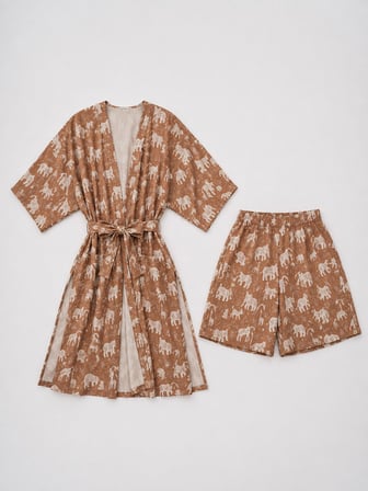 Udenya Safari Müslin Kimono & Şort Takım I %100 Pamuk