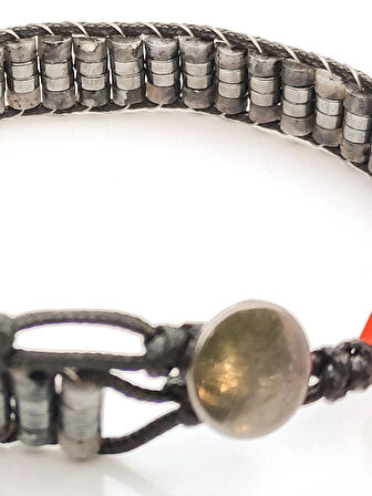 Larvakit Gri Doğal Taş Örme Erkek Bilekliği 4X2 mm