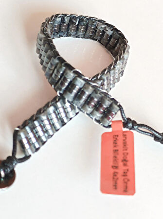 Larvakit Gri Doğal Taş Örme Erkek Bilekliği 4X2 mm