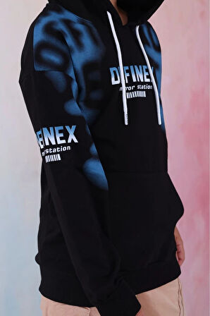 Black DefInex 2İp Erkek Çocuk Kapşonlu Sweatshirt Siyah 7-16 Yaş Defne043-S