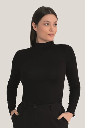 Özel Seri Giyim Çeşit Kombin Kadın Siyah Balıkçı Yaka Uzun Kollu Body 3 Adet