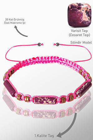 Sertifikalı Silindir Gerçek Hematit - Mor Varisit Taşı Bileklik - Ayarlamalı