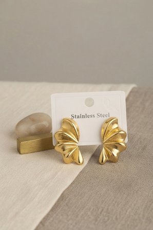 316L Çelik Gold Renk Vintage 3D Dalgalı Model Küpe