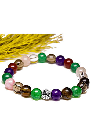 Sertifikalı Ametist Kaplan Gözü Aventurin Kuvars Obsidyen Akik Taşı 7 Çakra Doğal Taş Bileklik