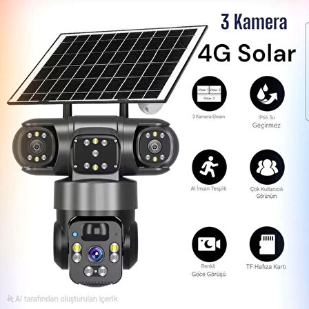 3 Kameralı 4G SIM Kart Destekli Solar Güvenlik Kamerası