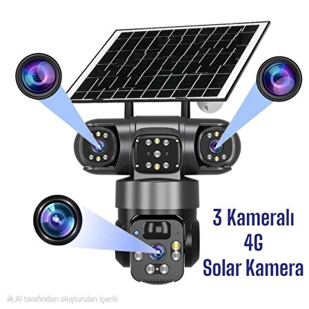 3 Kameralı 4G SIM Kart Destekli Solar Güvenlik Kamerası