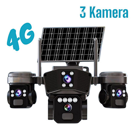 3 Kameralı 4G Solar Kamera Sim Kart İle Çalışan Güneş Enerjili Kamera