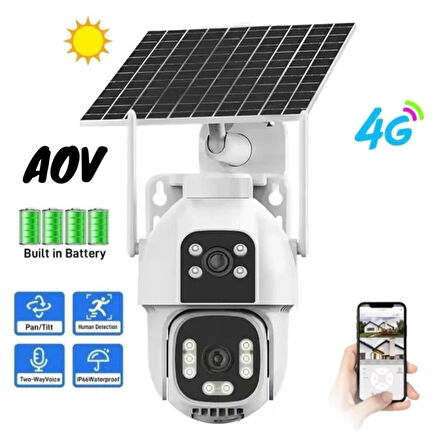 AOV Çift Kameralı 7/24 Kayıt E Sim Özellikli 4G Solar Kamera