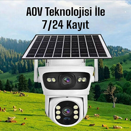 AOV Çift Kameralı 7/24 Kayıt İcsee Yazılım 4G Solar Kamera