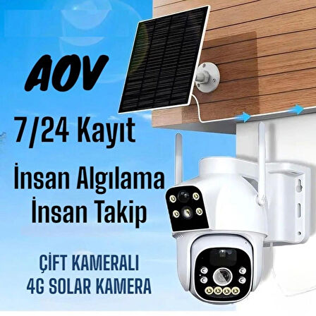 AOV Çift Kameralı 7/24 Kayıt E Sim Özellikli 4G Solar Kamera