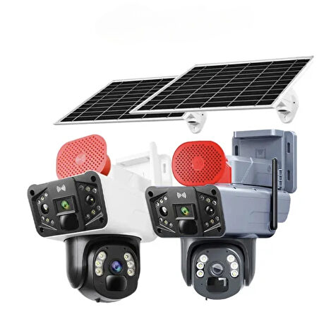 4G Solar Kamera Çift Kameralı Sim Kart Destekli Sirenli Güvenlik Kamerası