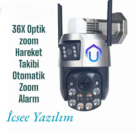 İcsee 6 MP Çift Kameralı 36X Optik Zoom Büyük Kasalı PTZ Wifi Kamera