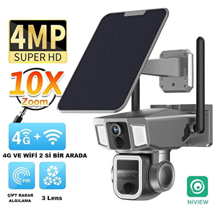 3 Lensli 4G+Wifi Solar 2K Kamera-İkisi Bir Arada Üretim 10X Hibrit Zoom