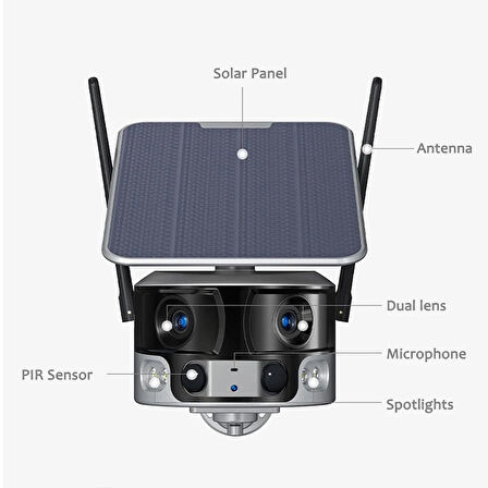4G 180 Derece Açılı 4K/8MP Panoramik Solar Kamera