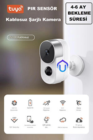 Tuya 1080P Wifi %100 Kablosuz Şarjlı Kamera 4-6 Ay Bekleme Süresi
