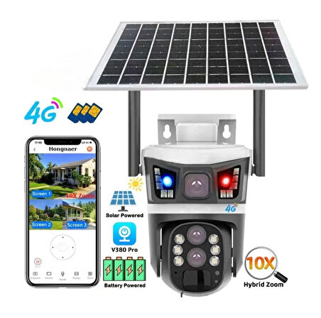 4G Çift Kameralı 3 Lensli 10X Hibrit Zoom Solar Kamera