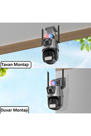 3 Kameralı Zoomlu Icsee Xmeye Yazılımlı Polis Çakar Işıklı 4mp Uhd Ptz Kamera