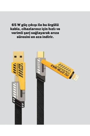 120w Şarj Destekli 3’ü 1 Arada Çoklu Şarj Kablosu – 1.2 Metre