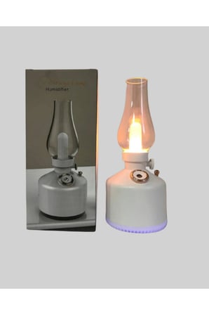 SAYARMRKT Retro Gaz Lambası Tasarımlı Hava Nemlendirici 20W Çok Renkli LED Atmosfer Işıklı 280ml Beyaz