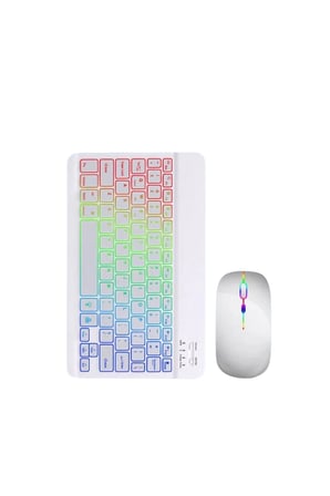 SAYARMRKT Klavye Mouse Seti Bluetooth Kablosuz Çok Renkli Işıklı Optik Ergonomik 7000 DPI Q Klavye 2.4 GHz