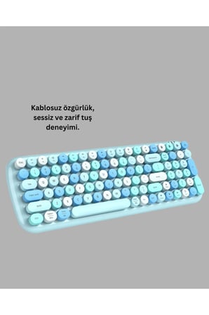 SAYARMRKT Mint Renk Kablosuz Retro Klavye Mouse Seti Q Klavye 2.4 GHz Ergonomik Optik Mouse 7000 DPI