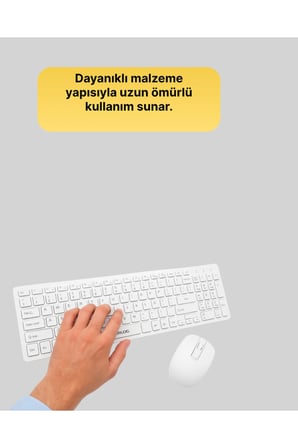 SAYARMRKT Kablosuz Klavye Mouse Seti Beyaz Q Klavye Membran Optik 7000 DPI 2.4 GHz Ergonomik