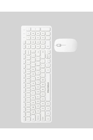 SAYARMRKT Beyaz Kablosuz Klavye Mouse Seti Ergonomik Q Klavye Optik Mouse 2.4 GHz Ev/Ofis Kullanım