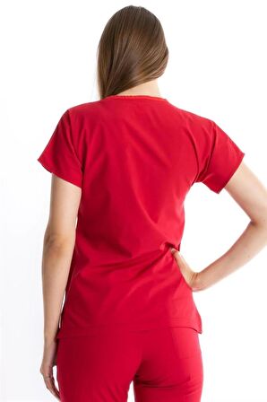 UÇAK MEDİKAL KOYU KIRMIZI U-FLEX KADIN LİKRALI CERRAHİ TAKIM-DOKTOR HEMŞİRE
