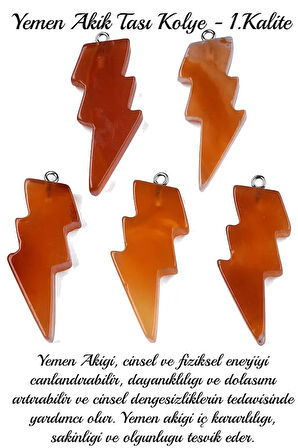 Sertifikalı Şimşek Model Yemen Akik Taşı Kolye - Aaa+ Kalite