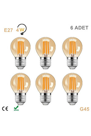 4 Watt Mini Top Ampul Led Filament G45 Amber Cam Rustik Ampul E27 Duy 1800k Amber Işık Rengi 6 Adet