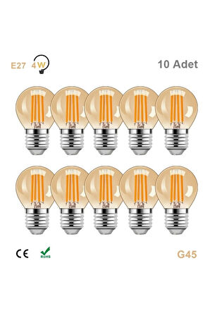 4 Watt Mini Top Ampul Led Filament G45 Amber Cam Rustik Ampul E27 Duy 1800k Amber Işık Rengi 10 Adet