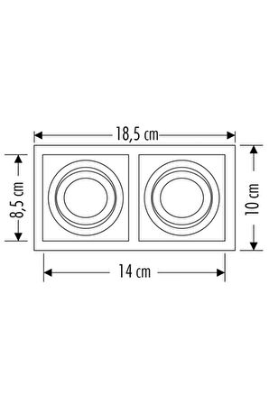 Pars Kare 2'li Gömme Spot Kasası Beyaz Siyah Renk Gu10 Duylu Metal Boş Kasa Alçıpan Tavan Spot Armatürü