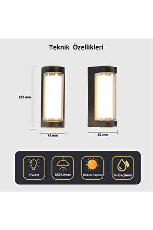 Dekoratif 3 Yönlü Led Aydınlatma 9w 3200K Gün Işığı İç ve Dış Mekan Cata Lara Led Aplik