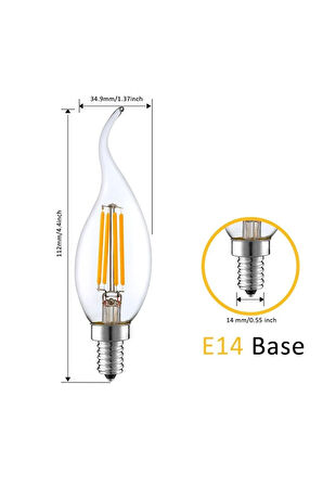 Rustik LED Ampul 4W E14 İnce Duy Gün Işığı 3200K 10 Adet Erd23 Lambam Dimmerli Kıvrık Mum Ampul