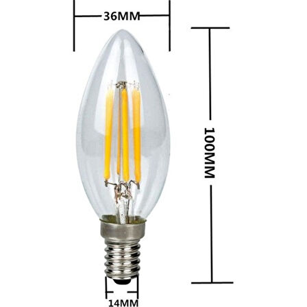 Rustik LED Ampul 4W E14 İnce Duy Gün Işığı 3200K 5 Adet Erd25 Lambam Dimmerli Düz Mum Filament Ampul