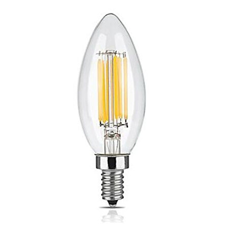 Rustik LED Ampul 4W E14 İnce Duy Gün Işığı 3200K 10 Adt Erd25 Lambam Dimmerli Düz Mum Filament Ampul